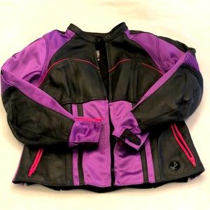 Joe Rocket Women’s size large padded black purple leather motorcycle jacket